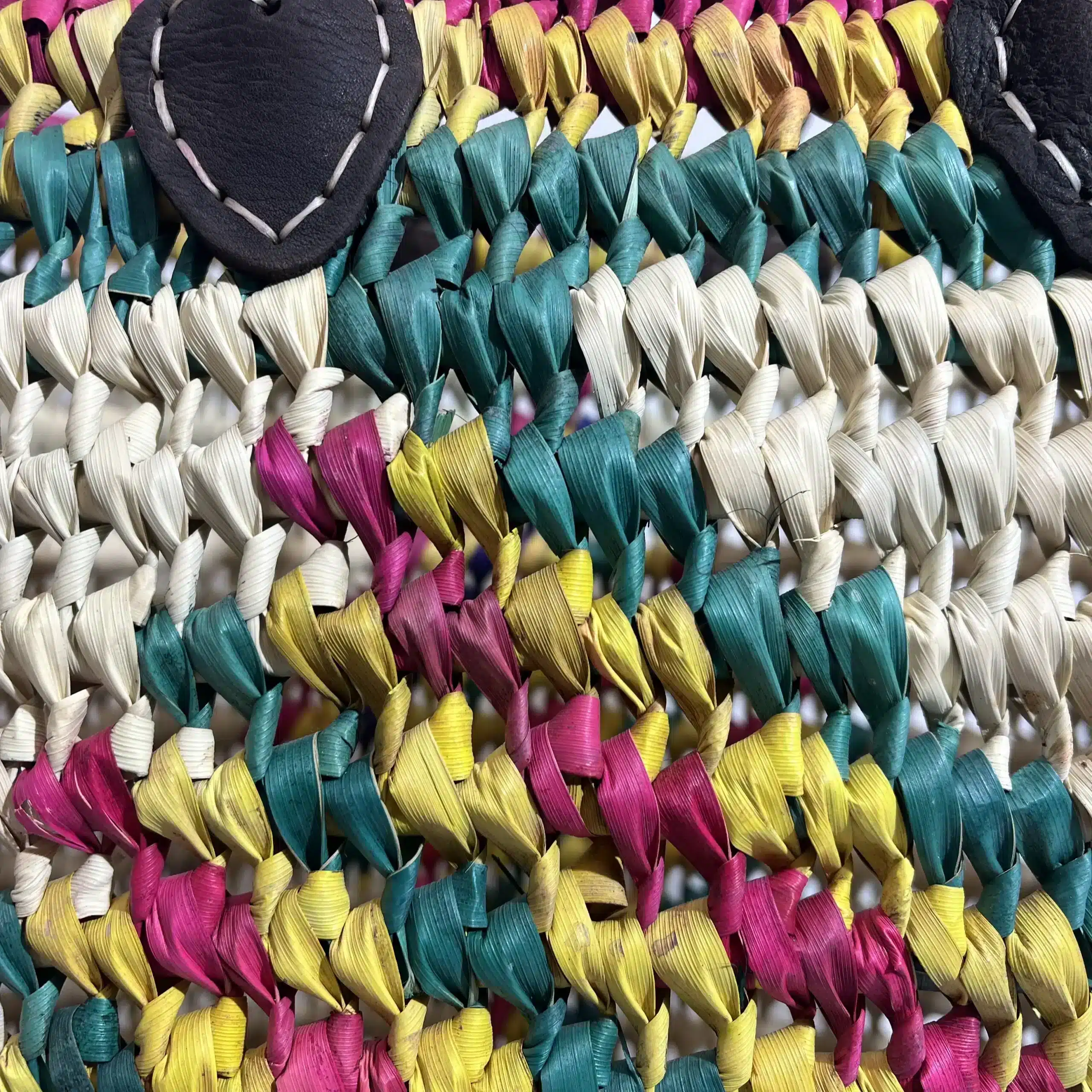 Capazo de playa grande para mujer de palma y piel de colores