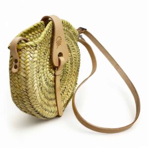 Bolso bandolera redondo trenzado para mujer palma y piel, bolso de hombro, cesteriaESGA