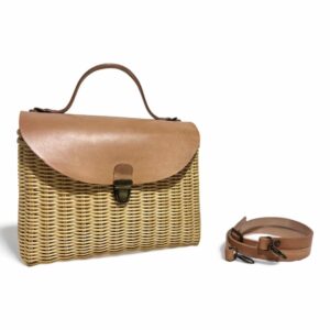 Bolso de fiesta mujer, bolso de mano pequeño, bolso bandolera para mujer con solapa de piel y mimbre trenzado con cierre de hebilla,