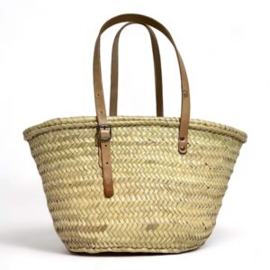 Capazo para mujer con asas regulables de palma con cremallera (Beige)