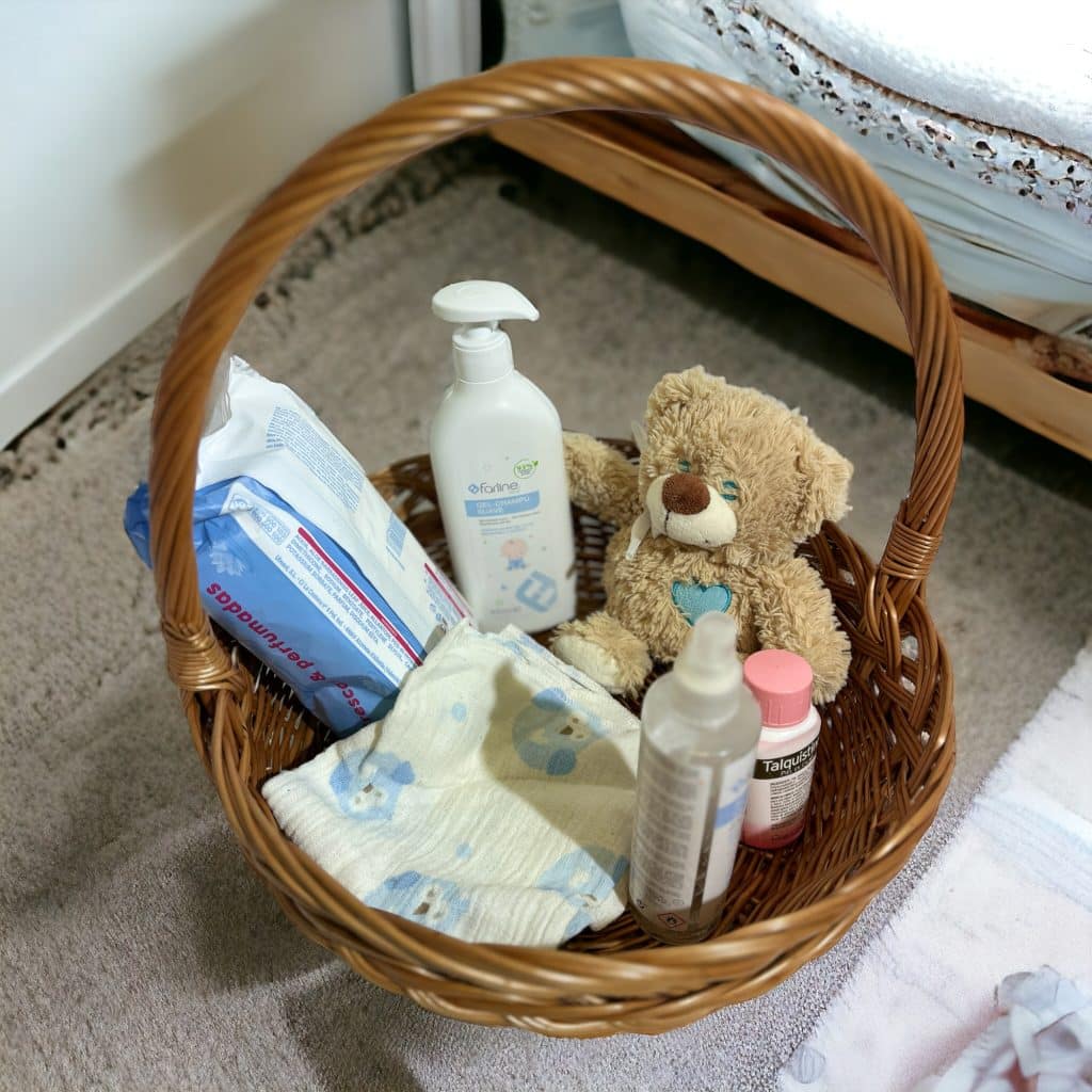 Cesta de mimbre para regalo bebe / comunión con asa