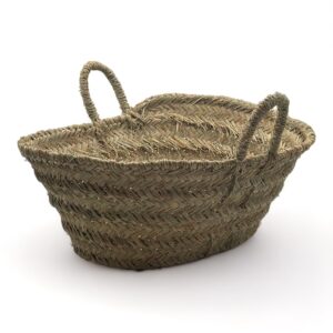 Cesta para leña - Cesta ovalada trenzada de esparto - Leñero para leña oval para interior