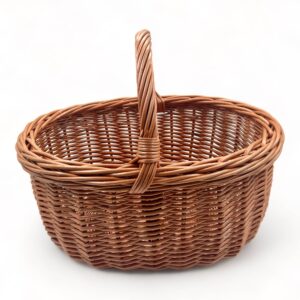 Cesta de mimbre con asa oval con asa para almacenamiento y decoración