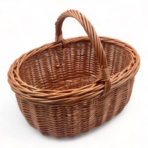 Cesta de mimbre con asa oval con asa para almacenamiento y decoración