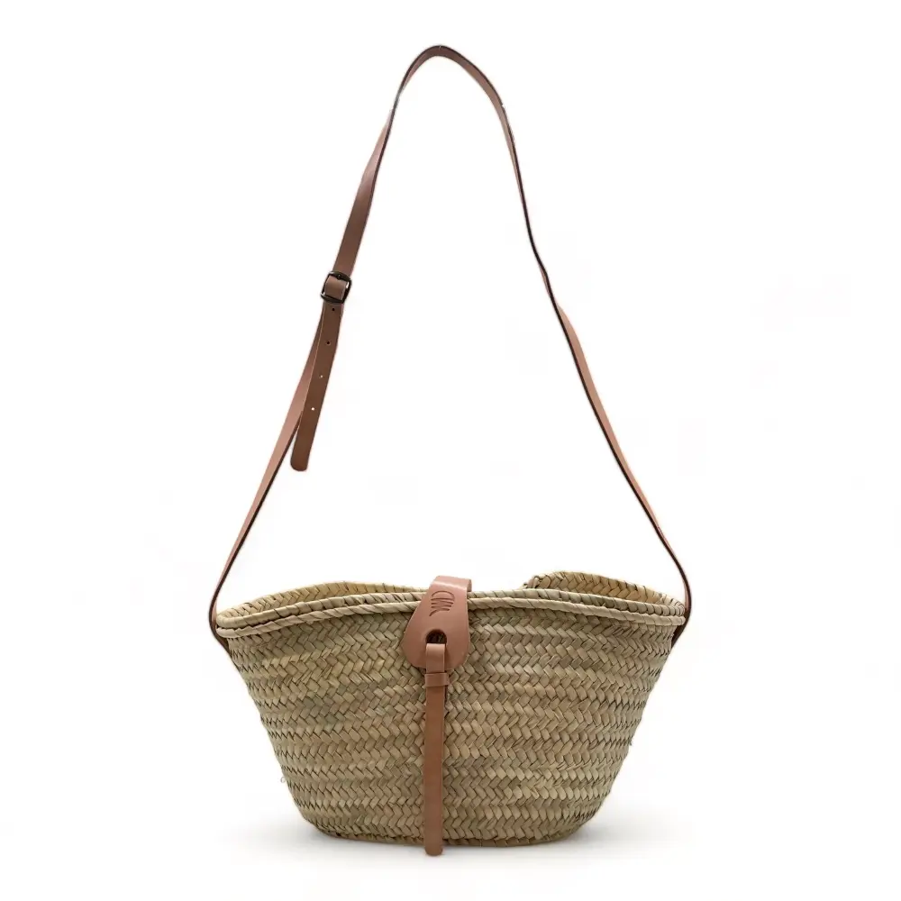 Capazo bolso de hombro de palma con cremallera