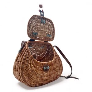 Bolso bandolera trenzado de mimbre 2 tapas con broche y asa larga de cuero, bolso de hombro,
