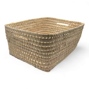Cesta almacenamiento rectangular trenzada de palma de tejido Natural para el hogar, contenedor de almacenamiento en cocina pequeño para mesa, fruta, pan, toallas.