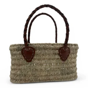 Bolso de Mano de Paja con asa de Cuero