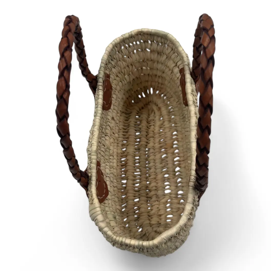 Bolso de Mano de Paja con asa de Cuero
