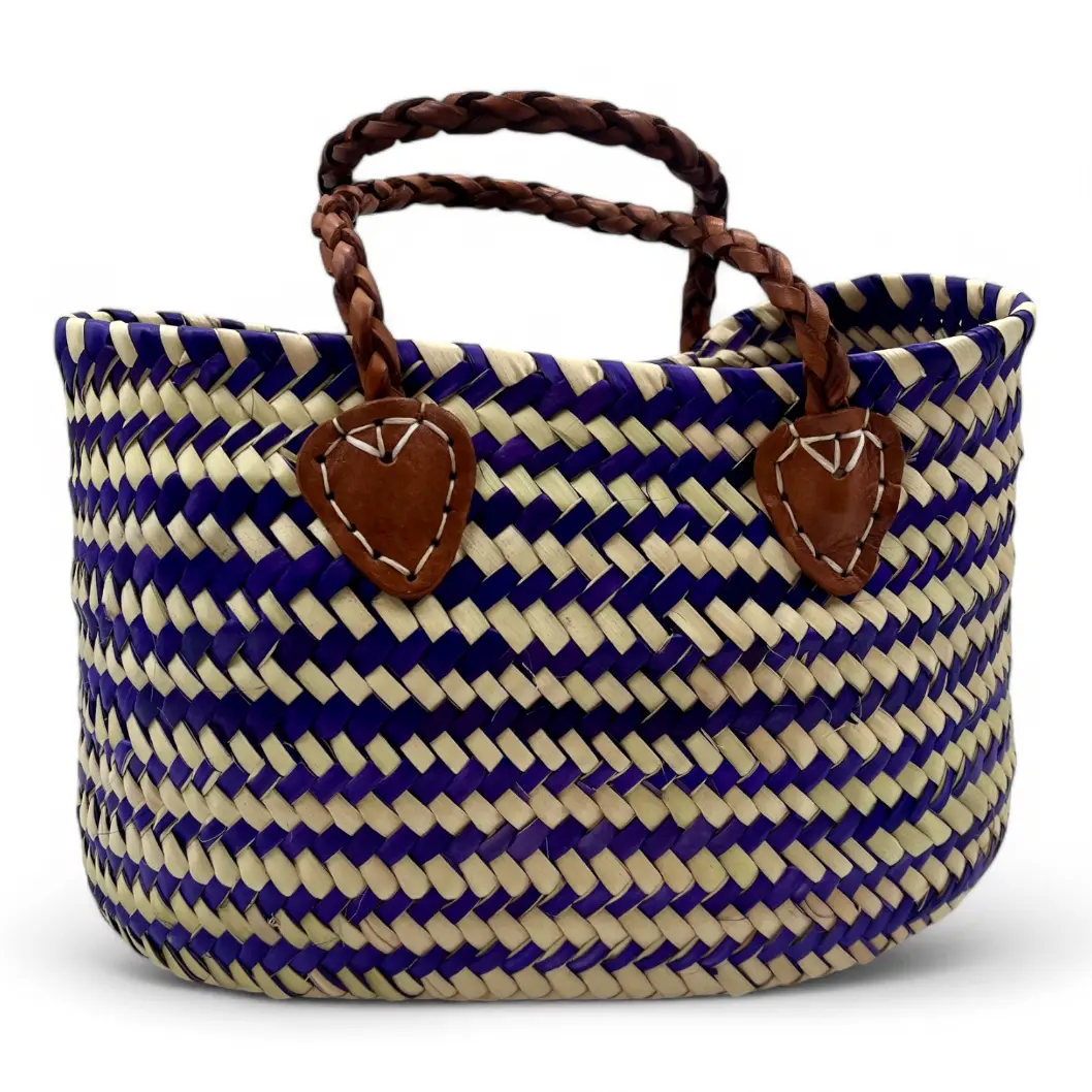 Bolso de Mano de Paja con asa larga de Cuero