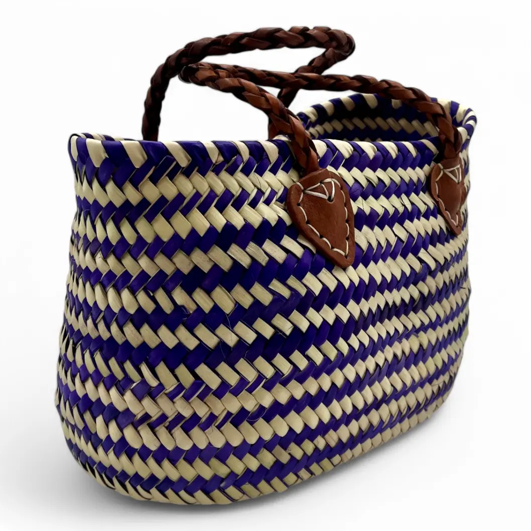 Bolso de Mano de Paja con asa larga de Cuero