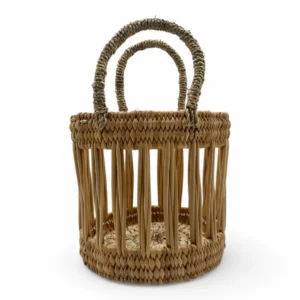 Bolso de mano redondo de junquillo con asa mano