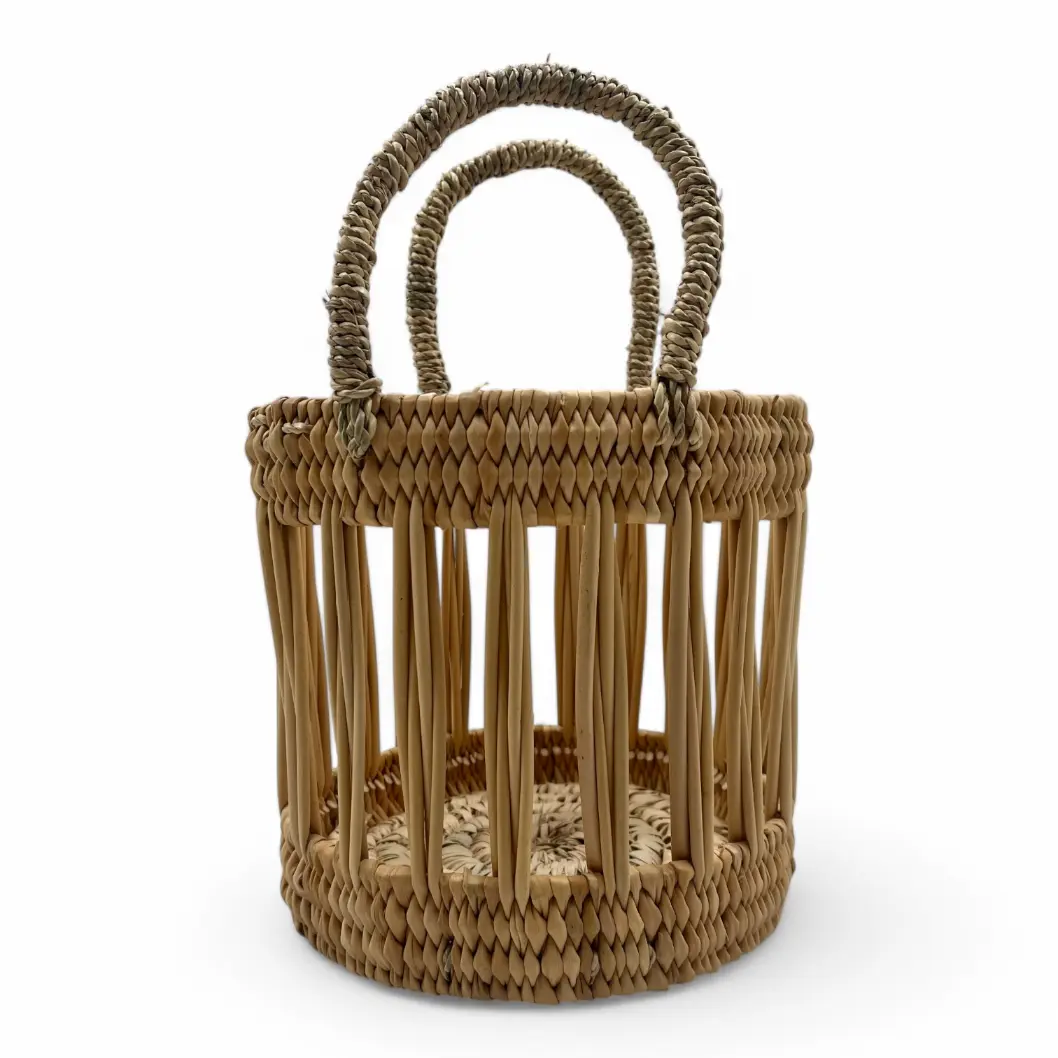 Bolso de mano redondo de junquillo con asa mano