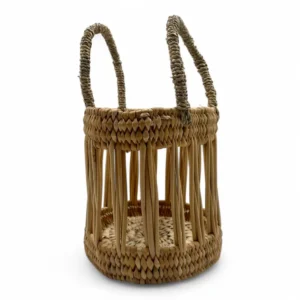Bolso de mano redondo de junquillo con asa mano